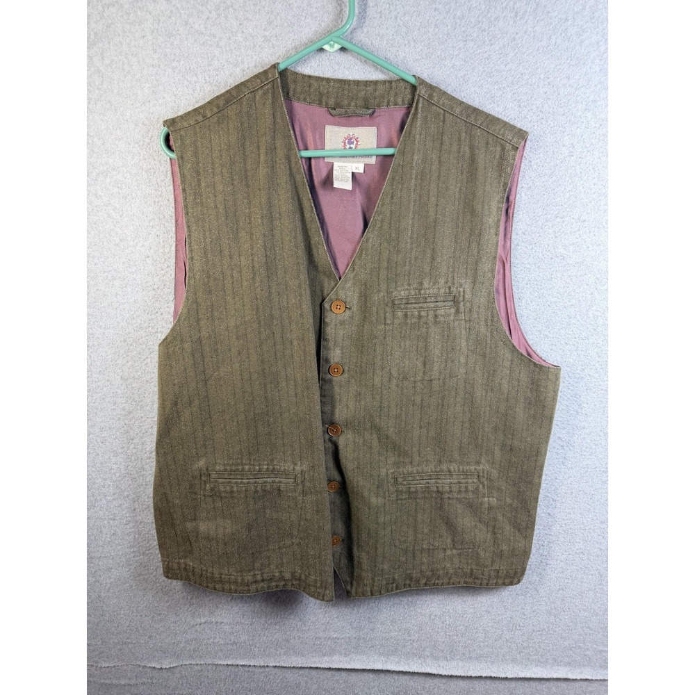 The Territory Ahead Vest Mens XL Brown Herringbone Tweed Button Front Lined